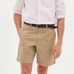 J. Crew Men's 8” Classic Tan Chino Shorts with #1 Dad Embroidery, 34W, NWOT
